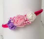 Opaska do włosów urodziny wesele gumka różyczki róże piankowe roczek