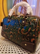 Luksusowa torebka skórzana z tłoczeniami, retro 