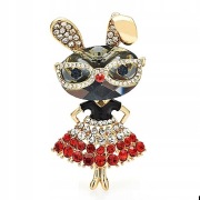 Broszka Królik Laleczka Modna Elegancka z Kryształkami Przypinka, Prezent