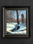 "Potok zimą" Kazimierz Bać obraz olejny 33x28