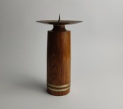 Świecznik drewniany z mosiądzem  - lata 70