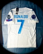 L) Cristiano Ronaldo 7 Real Madrid 17/18 Nowa Biała Piłkarska Koszulka UEFA