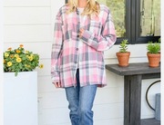 nowa damska koszula w kratę na guziki z kieszeniam