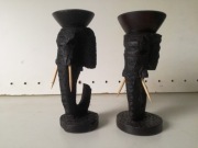 SŁONIE ..DWA STARE ŚWECZNIKI Z HEBANU !!