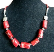 Naturalny czerwony koral, naszyjnik vintage, retro