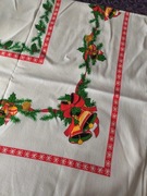 Świąteczny lniany obrus Boże Narodzenie vintage PRL