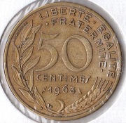 FRANCJA 50 Centimes 1963, KM# 939.2, VF