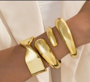 Bransoletki złote geometryczne masywne zestaw trzech