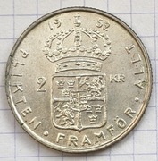 #2920 Szwecja 2 korony 1952 rzadka! srebro piękna 
