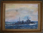 KRĄŻOWNIK HMS SHEFFIELD-STARY OBRAZ OLEJNY