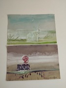 Dwie abstrakcyjne akwarele Leszek Piechowski artysta trójmiejski lata 80 