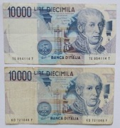 2 banknoty 10 000 lirów 1984 rok