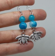 Kolczyki Latający trzmiel w wiosenny dzień, Jadeit błękitny Handmade