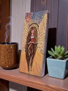 Ręcznie malowany obraz na drewnie – Anioł