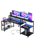 Biurko gamingowe narożne L 181x80 cm z półką na monitor, 3 gniazdka AC