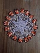 Różowo-pomarańczowa serwetka z bratkami ręcznie robiona handmade śr. 37cm