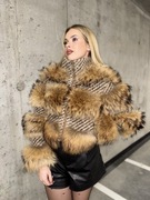 Futro naturalne kurtka zimowa damska wełniana z obszyciem jenota nowa xs/s