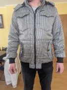 Stylowa kurtka puffer HOUSE DSGN // 89 | Czarno-biała kratka | Rozmiar XL