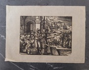 Drzeworyt Stary Scena biblijna "Józef sprzedany do Egiptu"