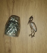 Zwierzęta bibeloty Czapla sowa broszka solniczka zestaw