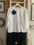 Romantyczna Paryżanka biała bluzka vintage S bawełna bufiaste rękawy.