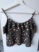 FB Sister krótki TOP na rąmiączkach ciemnozielony wzór panterka rozmiar M