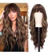 Peruka z grzywką, FESHFEN HAIR Ciemny Brąz 65 cm. proste włosy