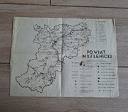 Stara mapa z czasów PRL Powiat Myślenicki, skala1:200000
