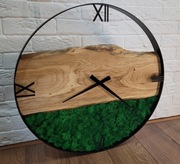 Dębowy zegar 60cm ścienny Loft, Industrial, Chrobotek. Rękodzieło 