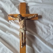 Duży stary Krzyż 52 cm.  Pan Jezus z wosku pszczelego