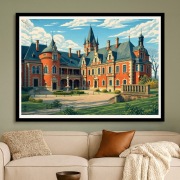 Pławniowice pałac - ilustracja w stylu  Art Deco 60x40cm