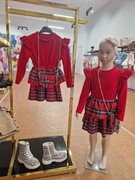 Cudna czerwona sukienka dół krata Święta Boże Narodzenie+torebka r. 152/158