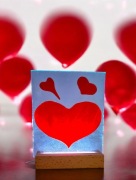 Lampka szklana LED RBG, trzy serca, rękodzieło Szkło Art