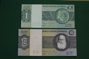 BRAZYLIA  - 1 i 10 CRUZEIROS z 1980 r.- zestaw 2 banknotów UNC