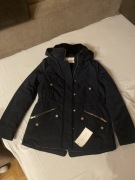 Bawełniana parka z kapturem granatowa Zara XS