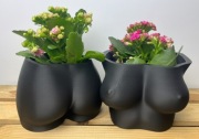 Śmieszne doniczki czarne gładkie plastikowe dekoracyjne 2 szt.3D 