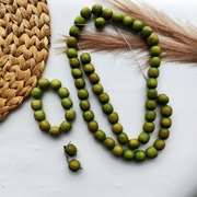 Drewniane korale bransoletka kolczyki zielo drewno długie ludowe góralskie 