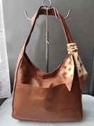 NOWA torebka damska brązowa na ramię  pojemna, elegancka, z apaszką