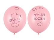 Balon 30 cm Miś - mam już roczek, Pastel Pink