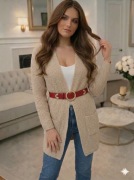 Beżowy brązowy sweterek narzuta kardigan