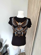 T-shirt czarny orzeł cyrkonie bawełna rozmiar S/M