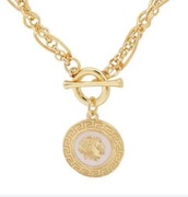 Pleciony naszyjnik z monetą, pozłacany. Firmy Colibra