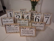 Złote ramki numer na stół weselny opis stołu