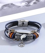 BRANSOLETKA WARSTWOWA CZARNA MOTYW YIN & YANG ZAPIĘCIE DAMSKA MĘSKA 