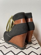 Buty skórzane koturny 38 czarny brązowy ocieplane