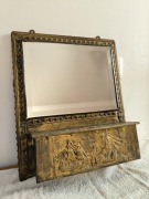 Lustro mosiądz złote stare Średniowieczne z pudełkiem morze statki młyn