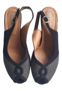 ANDY slingback czolenka na obcasie  zamsz 38, jak nowe 