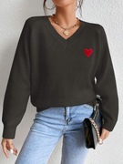 CZARNY KLASYCZNY SWETER DŁUGI RĘKAW HAFT SERCE