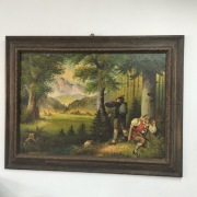 Stary obraz malowany "polowanie"