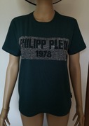 Ciemnozielony t-shirt philipp plein koszulka damska z cyrkoniami cekinami